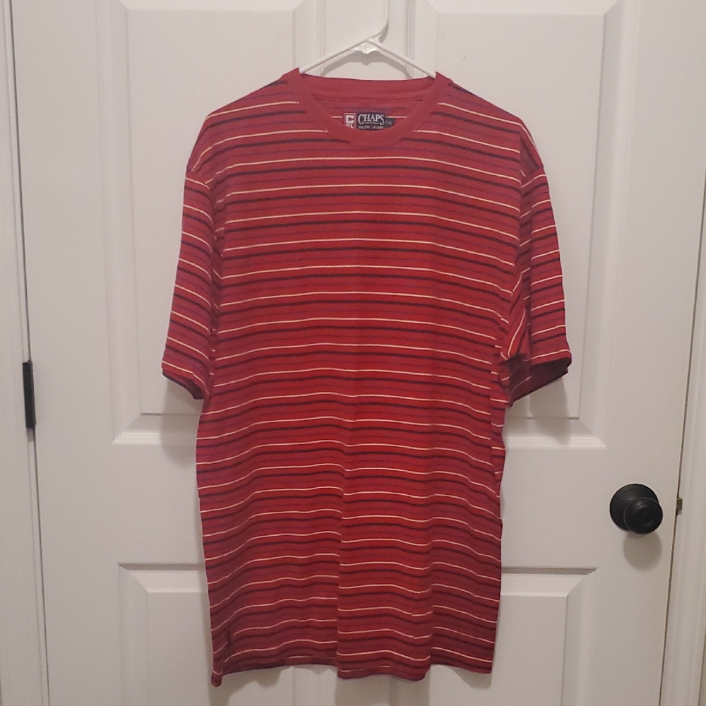 Chaps Red Stripe Short Sleeve Crew Neck Tee